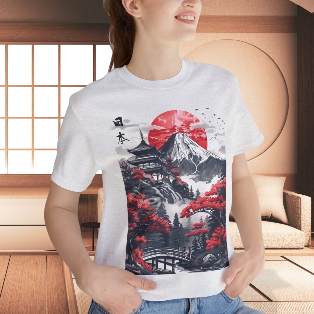 Japanese Landscape Art Tee, Unisex Short Sleeve Shirt