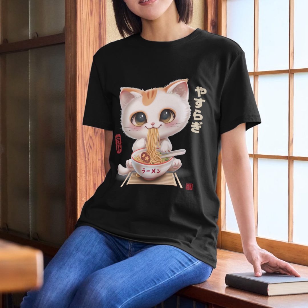 Japanese Chill Cat Eating Ramen Tee