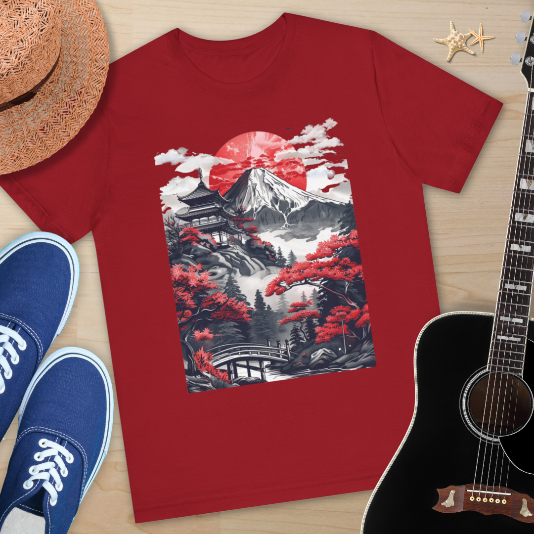 Japanese Landscape Art Tee, Unisex Short Sleeve Shirt