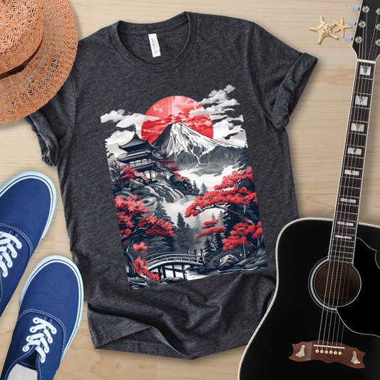 Japanese Landscape Art Tee, Unisex Short Sleeve Shirt