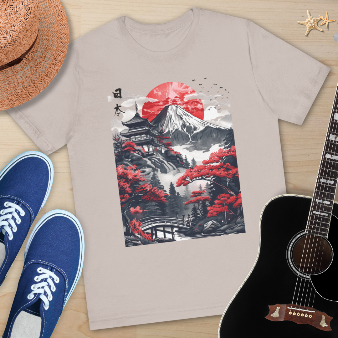 Japanese Landscape Art Tee, Unisex Short Sleeve Shirt