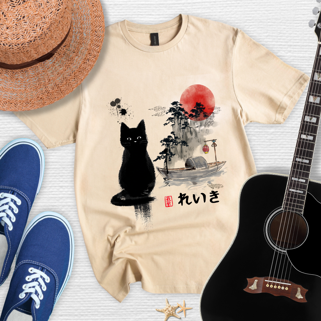 Spirit Guardian, Japanese Minimal Cat Art Design