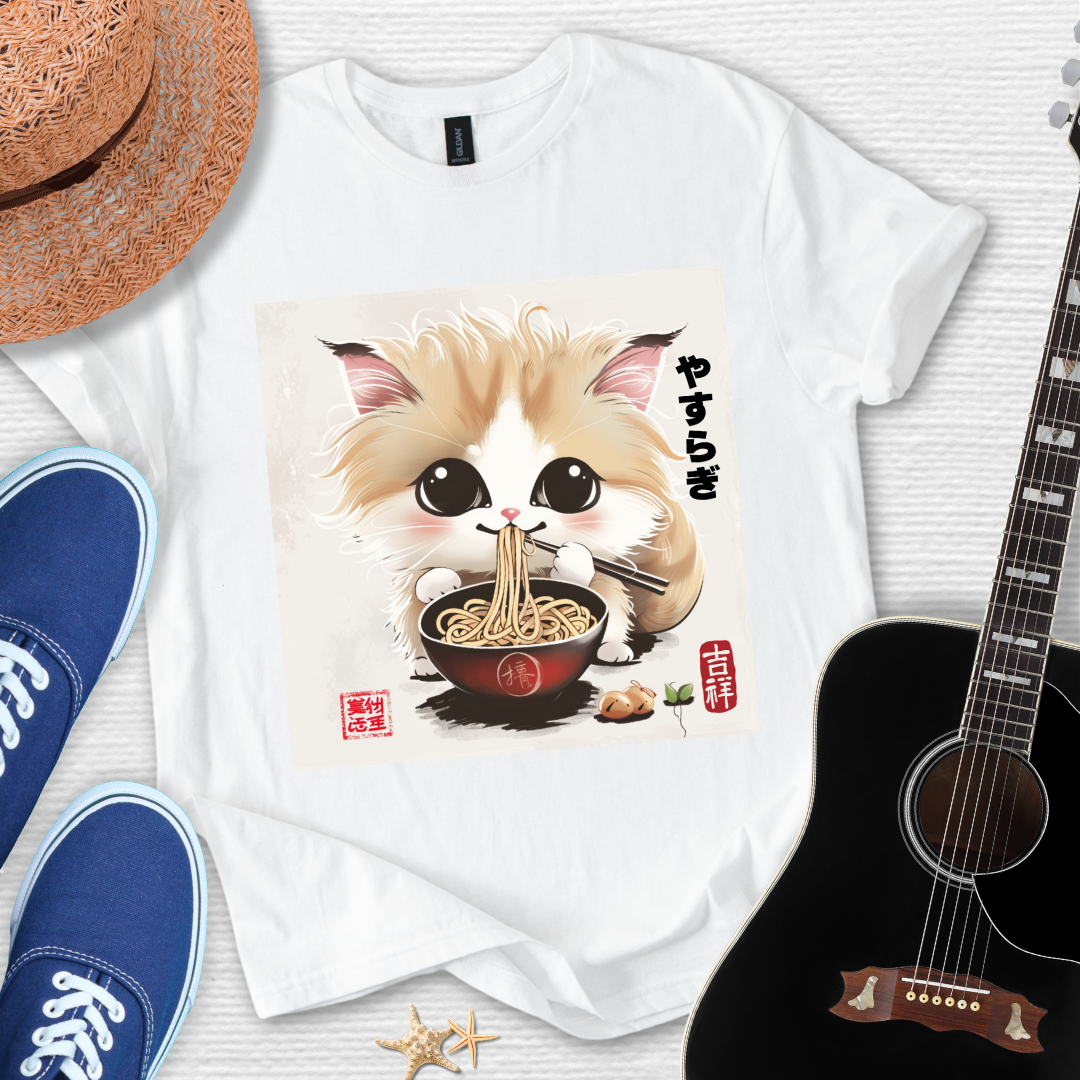 Japanese Chill Cat Eating Ramen Tee