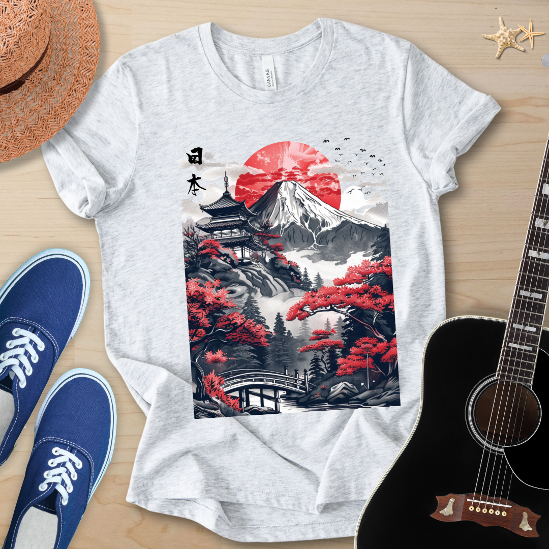 Japanese Landscape Art Tee, Unisex Short Sleeve Shirt