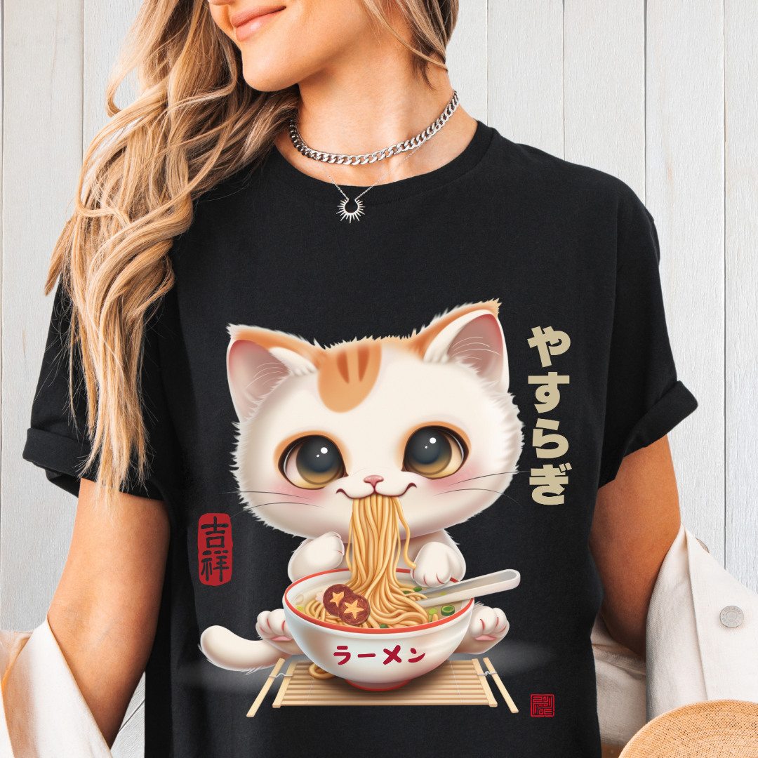 Japanese Chill Cat Eating Ramen Tee