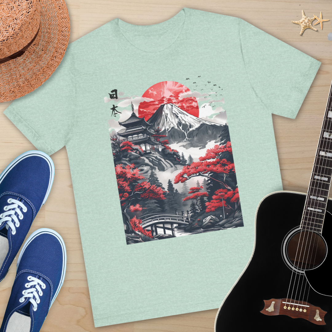 Japanese Landscape Art Tee, Unisex Short Sleeve Shirt