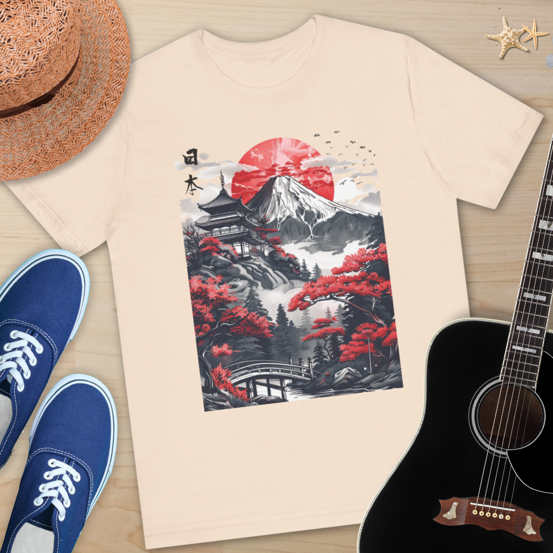 Japanese Landscape Art Tee, Unisex Short Sleeve Shirt