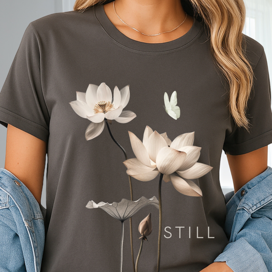 STILL — Lotus & Butterfly Minimalist Zen T-Shirt